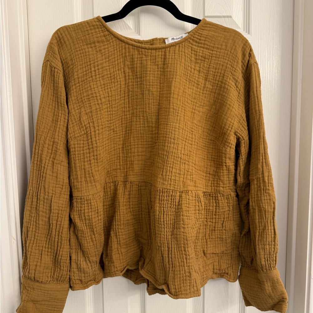 Madewell Linen Peplum Blouse in Mustard
